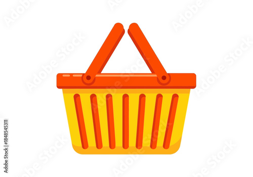 Bright yellow and orange plastic shopping basket illustration for retail and ecommerce concept