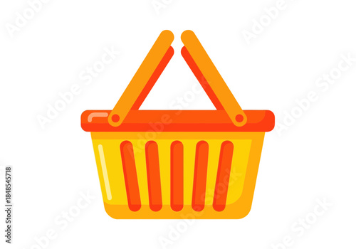 Bright yellow and orange plastic shopping basket icon for grocery store purchase