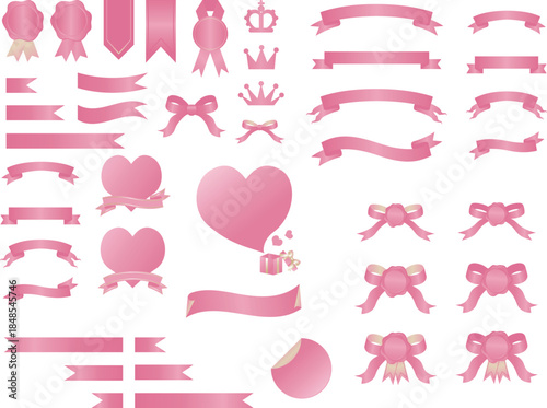 Luxury vector design element set with chocolate-colored ribbons, sealing wax stamps, crowns, and hearts