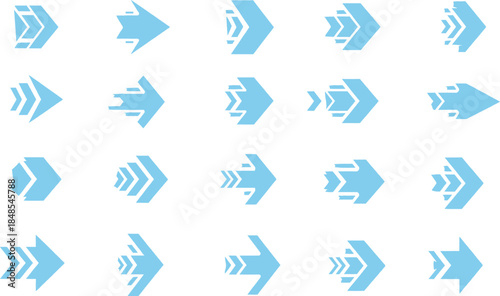 Dynamic Arrow Icons Set for Web Design and User Interface; Modern Blue Pointers Collection Illustrating Direction and Progression