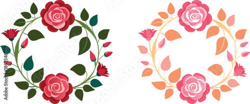 Rose Floral Wreath Illustration – Romantic Flower Circle Frame (Green & Peach)