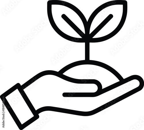 Hand Holding a Sprout Plant Outline Vector