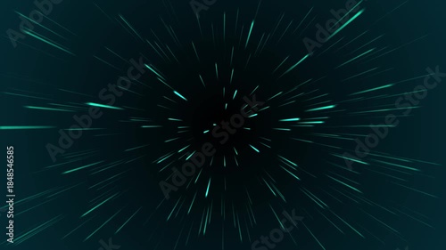 Particle effects or space travel. Abstract green lights moving zoomed in on black background. Hyperspace zoom of different length lines effect. looping 4K animation