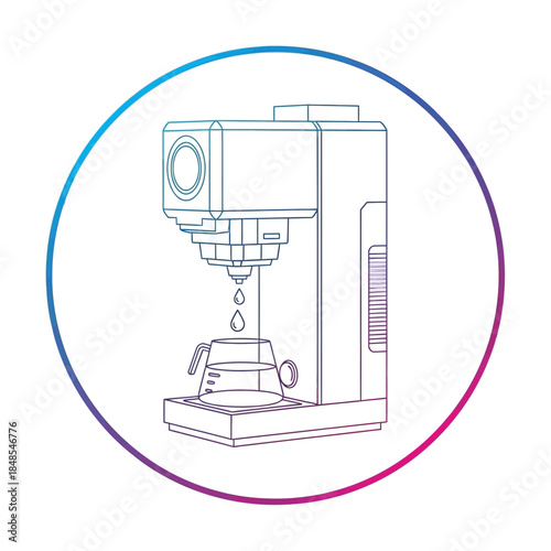 Outline icon of a modern coffee maker brewing fresh coffee into a glass carafe