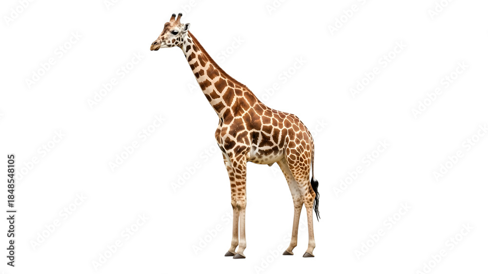Obraz premium Giraffe standing profile isolated on a transparent background animal mammal wildlife