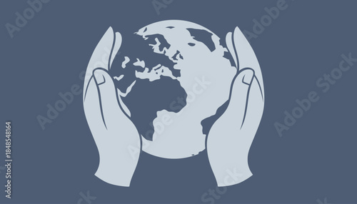 Stylized illustration of hands cradling the Earth, symbolizing protection and global care.