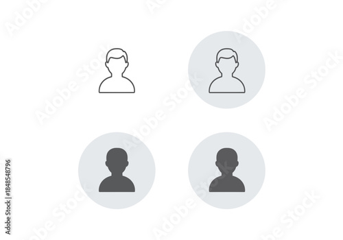 Set of four user profile icons showing different styles including outline and solid silhouette