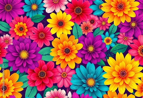 Vibrant, abstract floral pattern with colorful blooms in a seamless design,  trend,  element