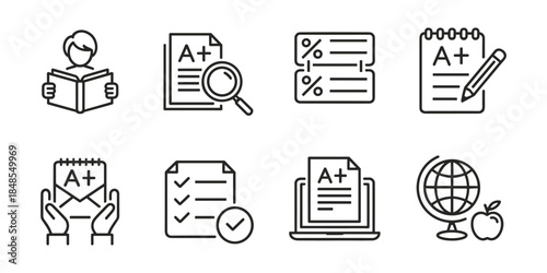 Education Icons Showing Learning, Grades, and School Subjects study knowledge