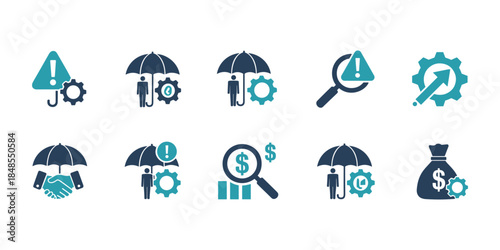 Financial Risk Management and Business Security Icons Collection finance