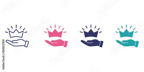 Hand Holding Crown Icons Set in Various Colors royalty king