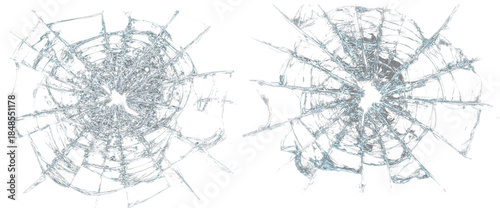 Bild auf Leinwand Shattered glass bullet hole impact isolated on black background