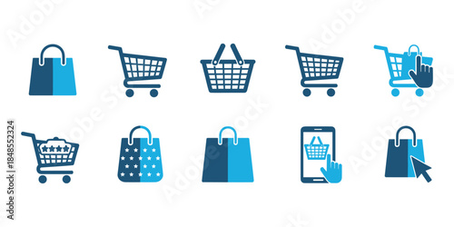 Online Shopping Cart and Bag Icons vector illustration