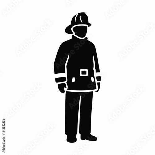 Black silhouette of a firefighter in uniform, ready for duty