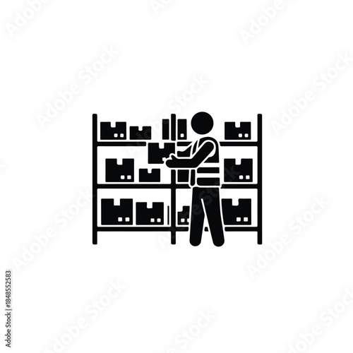 Logistics professional organizing storage shelves, ensuring streamlined warehouse inventory management operations