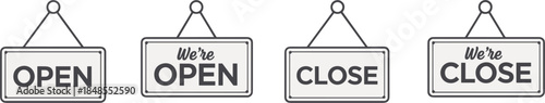 Open and Close Store Signs with Text on White Background shop business