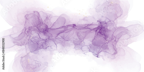 Ethereal purple and white alcohol ink flow abstract design with shimmering glitter accents
