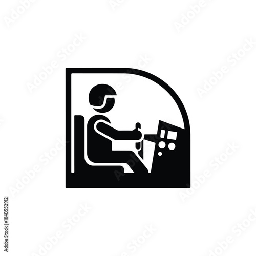 Icon of a pilot in a cockpit with controls, symbolizing aviation and flight