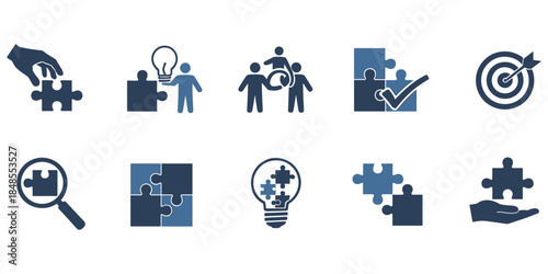 Teamwork Collaboration and Problem Solving Puzzle Icons Set jigsaw