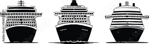 ship cruise liner front view stylized vector illustrations