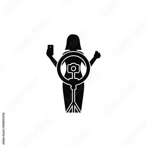 Blogger or Influencer Filming Content with Ring Light and Smartphone