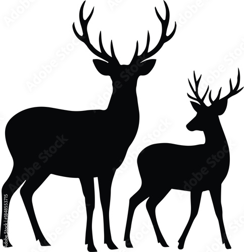 deer silhouette pair vector illustration of stag and fawn