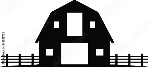 barn vector black and white farm silhouette with fence