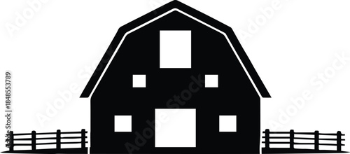 barn silhouette with fence and gambrel roof vector