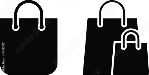 shopping bag pictogram pack single double bag vector icons set