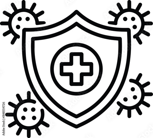 Immune system shield protecting from virus outline