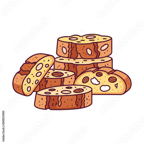 Cartoon style illustration of assorted cannoli desserts