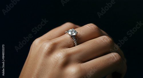 Hand Holding Diamond Ring Closeup.