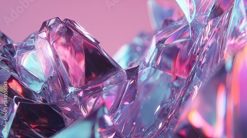 Abstract Geometric Crystal Shapes In Iridescent Colors