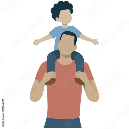 Son Sit on Fathers Shoulder. Fathers Day.