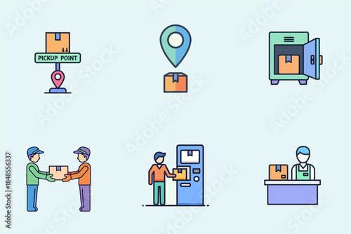 Package Pickup and Dropoff Icon Set