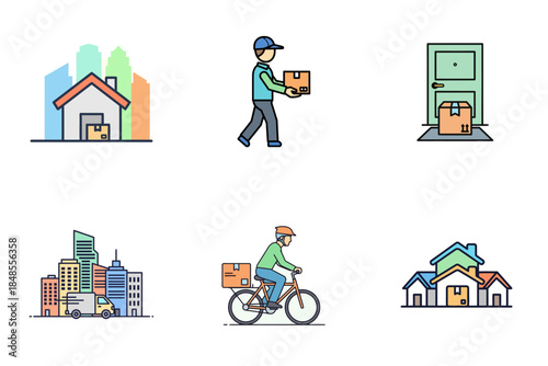Last Mile Package Delivery Icon Set