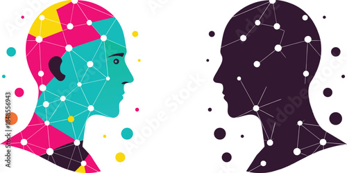 Abstract Human Head Network Illustration – AI & Neural Connection Concept