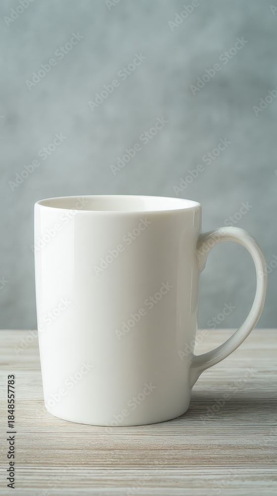 Fototapeta premium Empty White Ceramic Mug On Light Wood Table