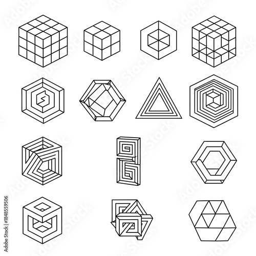 Explore a mesmerizing collection of abstract geometric shapes and impossible optical illusions perfect for modern design projects