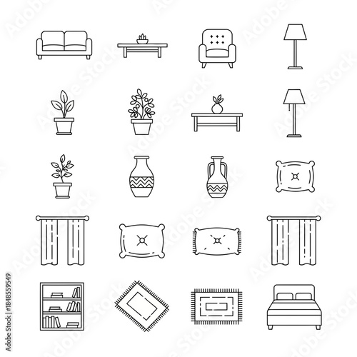 Modern and elegant home decor icons collection for interior design projects and digital platforms