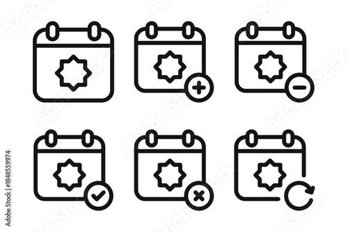 Islamic Calendar Linear Icon Set - Editable Stroke : Suitable for Use in Apps, Digital Content, and Printed Materials Related to Islamic Lifestyle, Prayer Activities, and Islamic Calendar Themes.