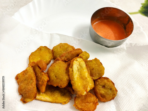 Banana Fritters Served with Spicy Red Chutney