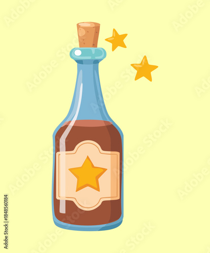 Premium blue liquor bottle with golden stars for luxury holiday celebration toast and festive party drink decoration