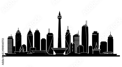 Jakarta skyline and landmarks silhouette vector illustration