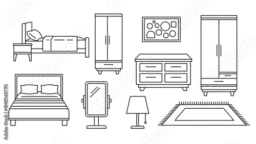Bathroom Fixtures Line Icons Vector Set