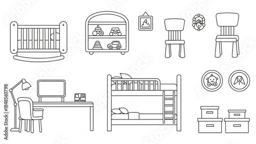 Dining Room Furniture Line Vector Icon Set