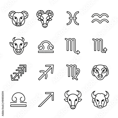 Discover stunning modern zodiac icons and symbols for astrological charts, horoscopes, and mystical designs, perfect for your next creative project.