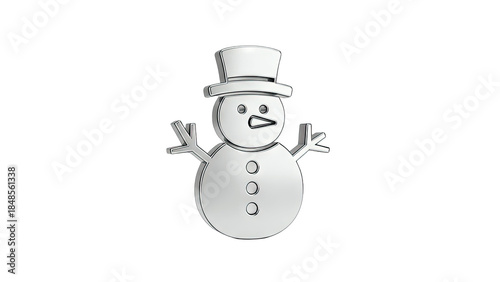 Metallic Snowman Icon on White Background