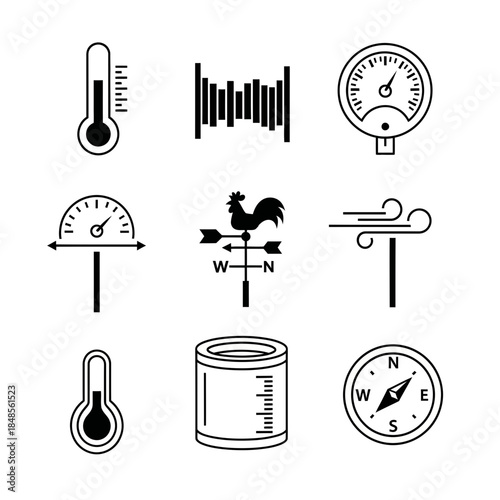 Essential weather measurement icons for forecasting, meteorology, and environmental science projects, offering clear visual data for atmospheric conditions