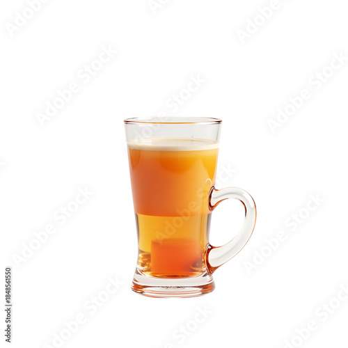 Glass mug with orange beverage isolated on transparent background